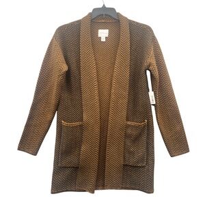 Daily Ritual Women Earth Tone‎ Herringbone Open Front Cardigan Coat M Academic
